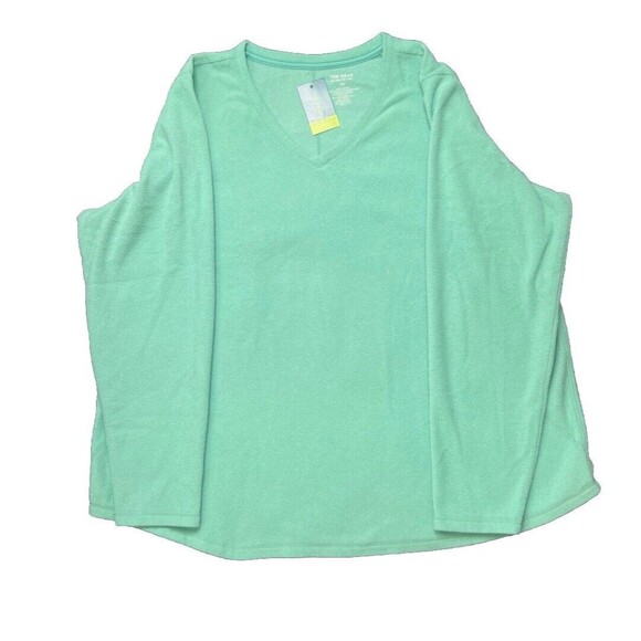 Tek Gear ON THE GO GEAR V Neck Cozy Fleece Sweatshirt Shy Green Plus SZ 3X NWT - Picture 1 of 7